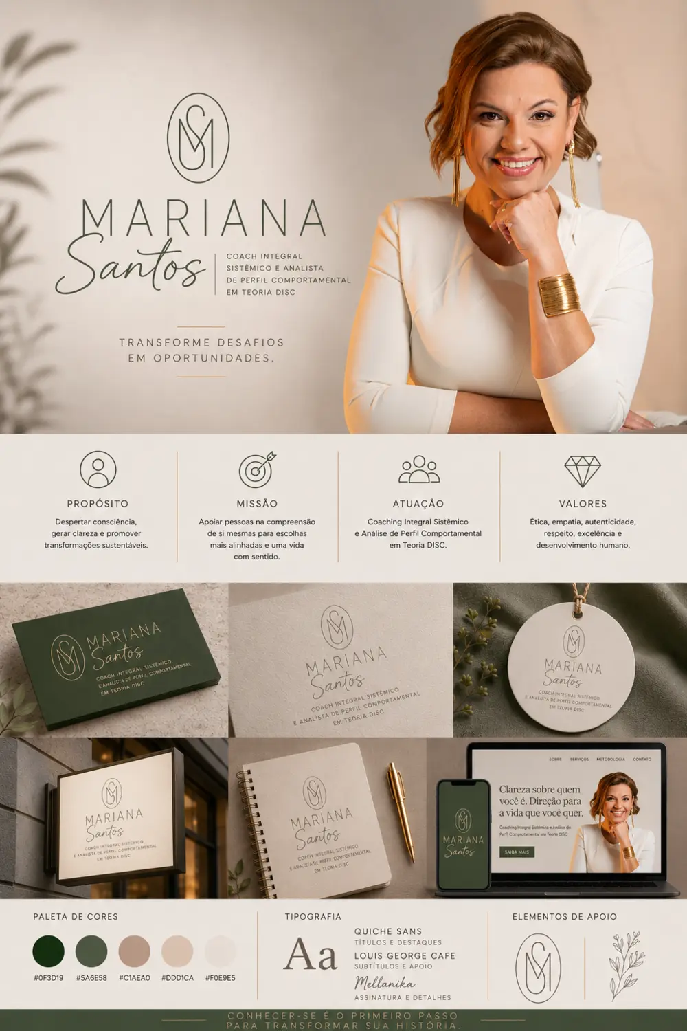 Projeto real de marca Mariana Santos com aplicação em site responsivo